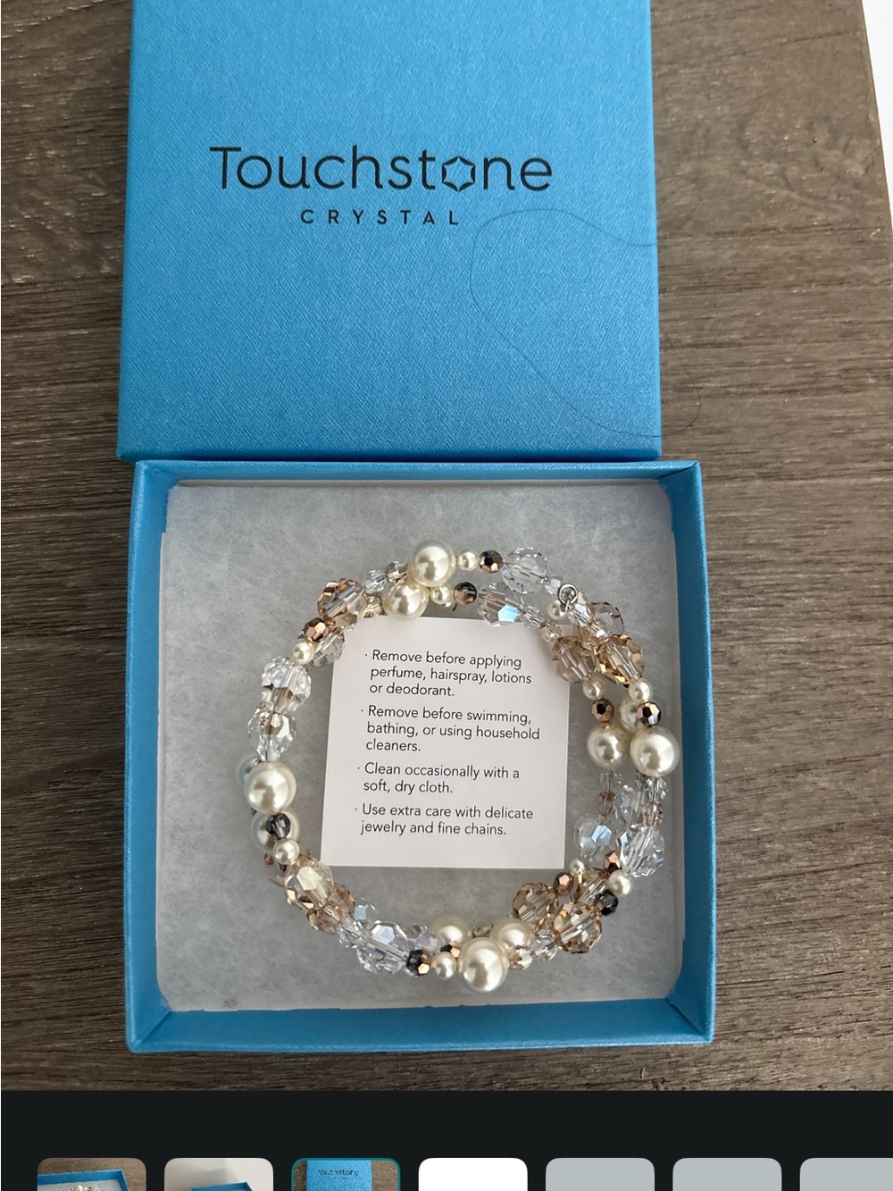 Touchstone Crystal Gold, Clear & Ivory Coil Bracelet with Pearls